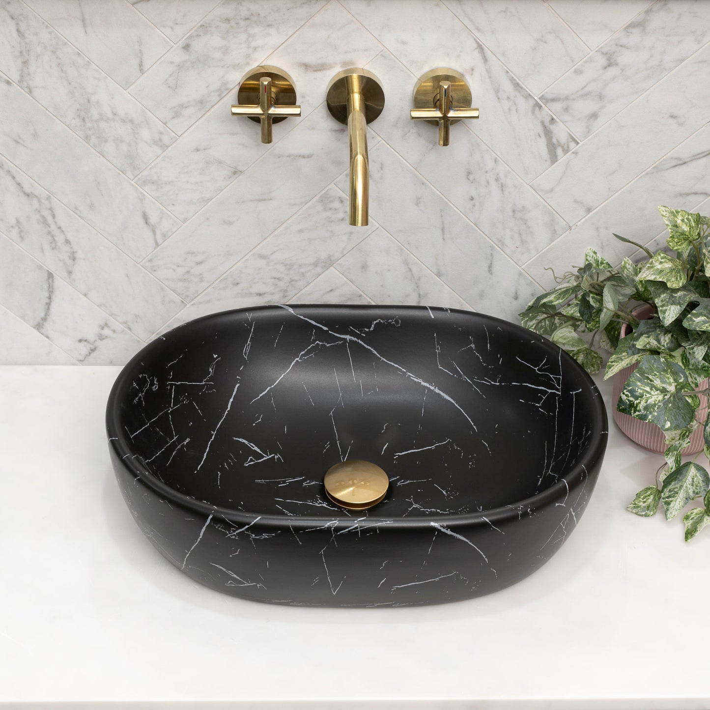 Capsula 480mm x 350mm Above-Counter Basin, Fired Matte Nero Marquina