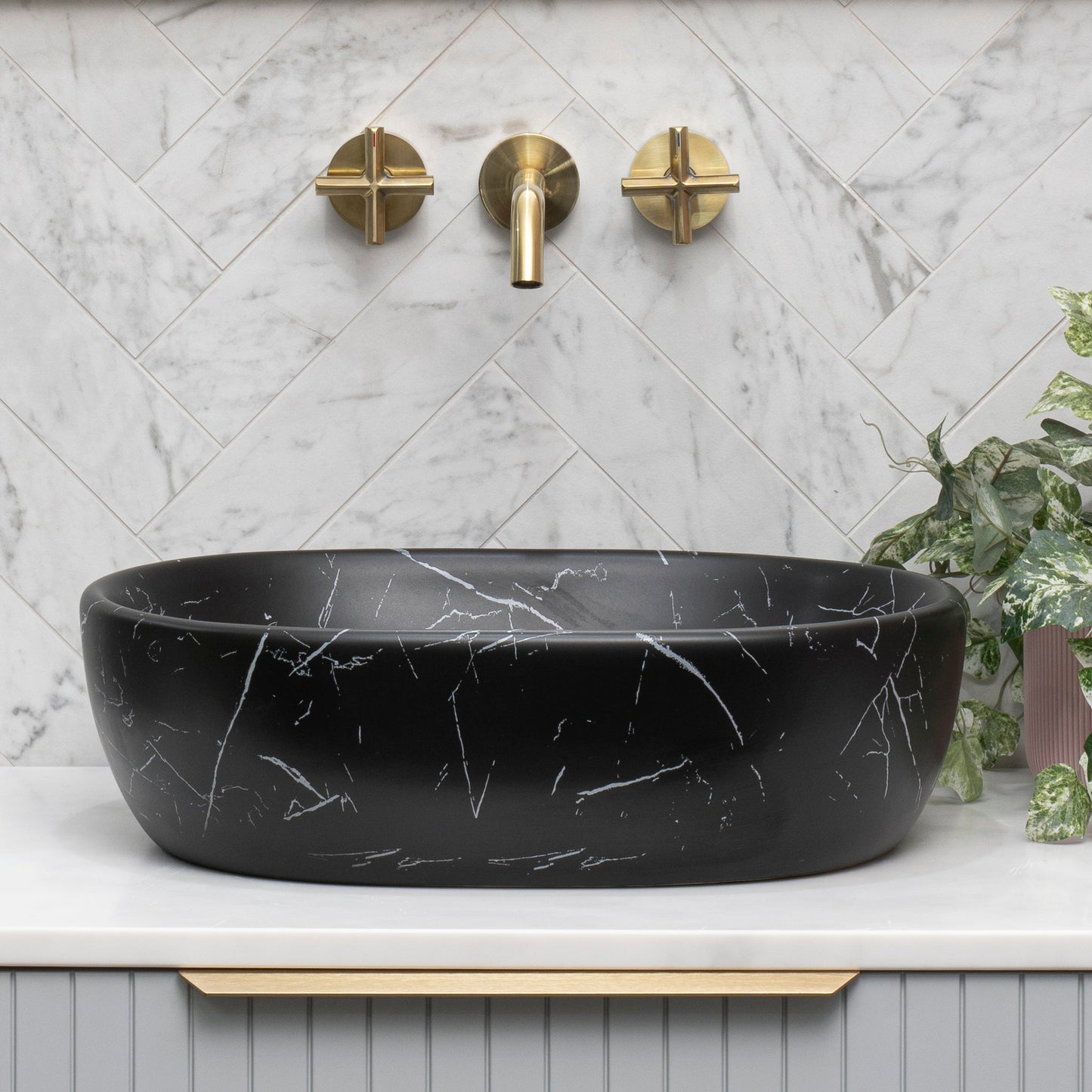 Capsula 480mm x 350mm Above-Counter Basin, Fired Matte Nero Marquina