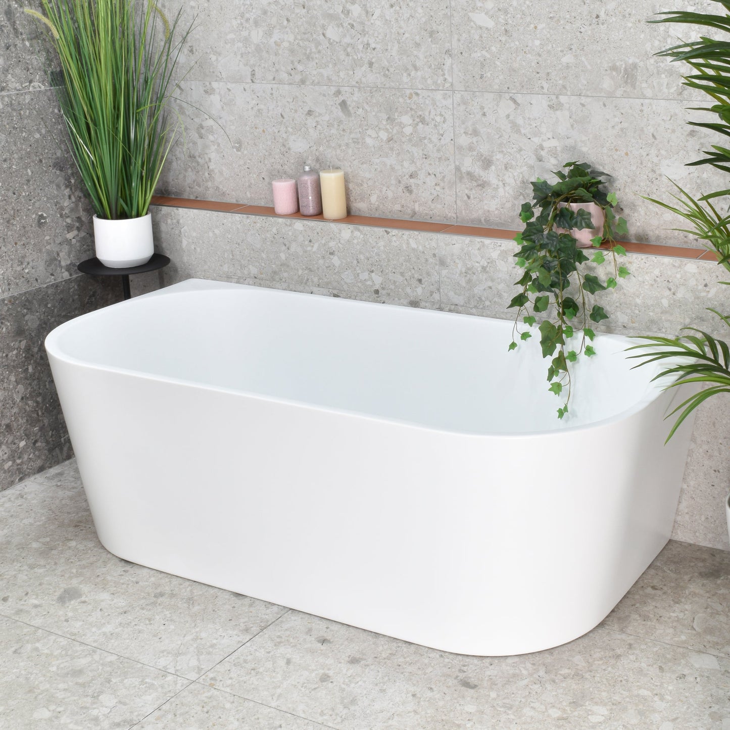Avalon 1600mm Back to Wall Freestanding Bath, Matte White