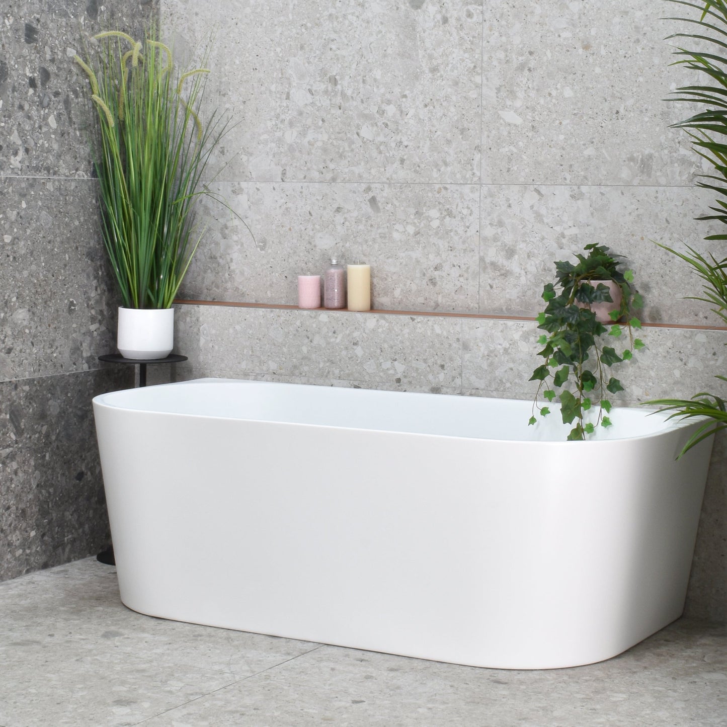 Avalon 1600mm Back to Wall Freestanding Bath, Matte White