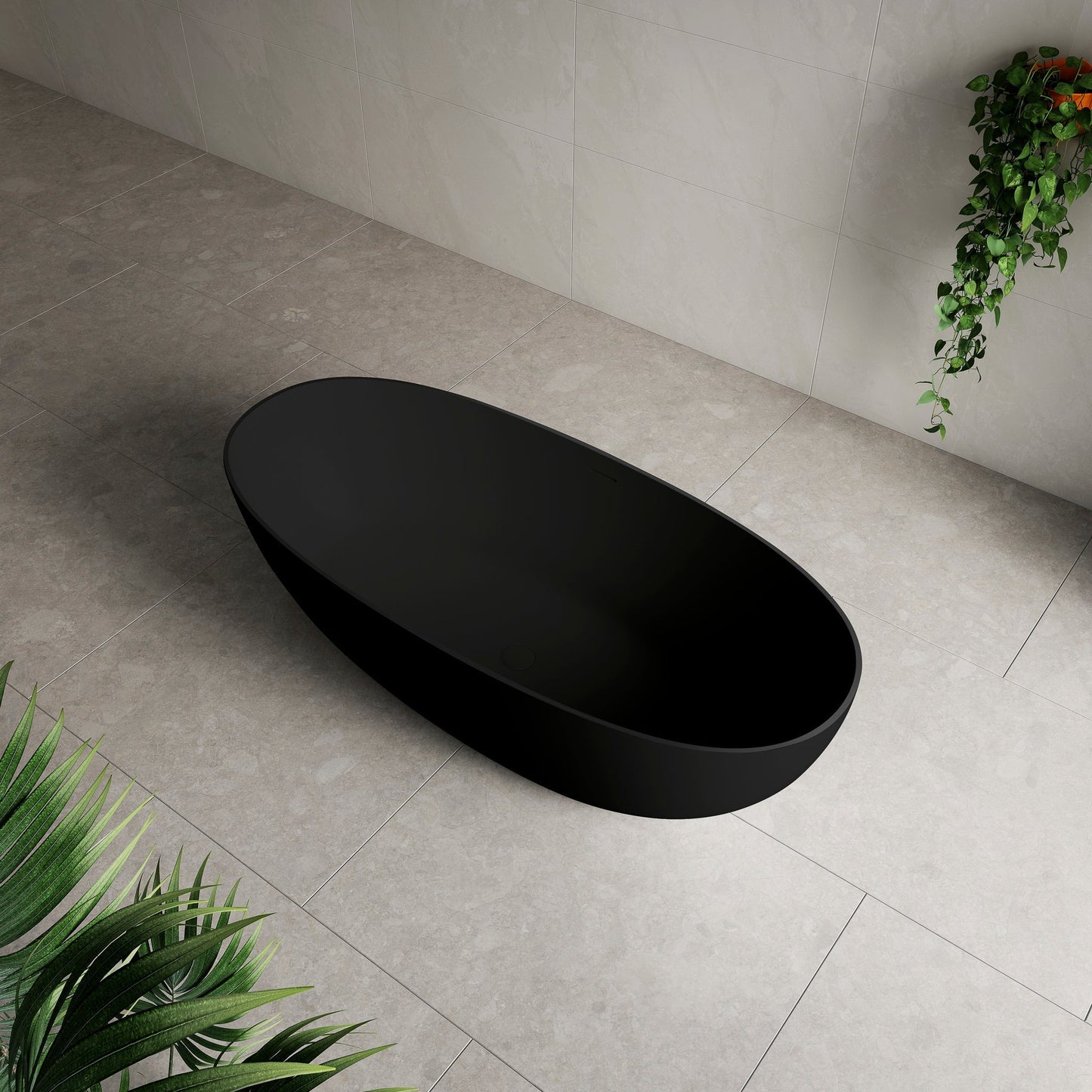Byron Egg 1300mm Artificial Stone Freestanding Bath, Matte Black