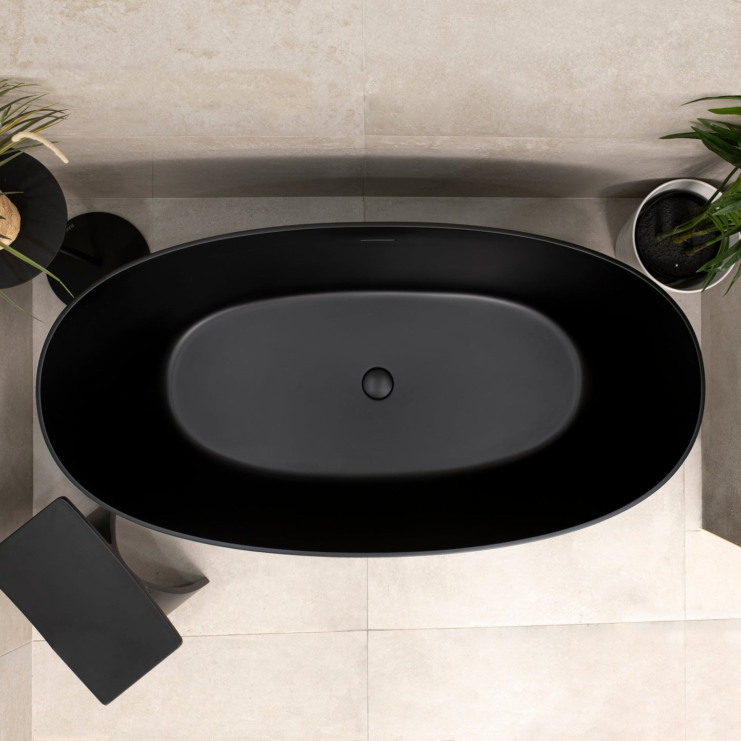 Byron Egg 1400mm Artificial Stone Freestanding Bath, Matte Black