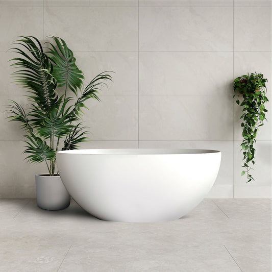 Byron Egg 1300mm Artificial Stone Freestanding Bath, Gloss White