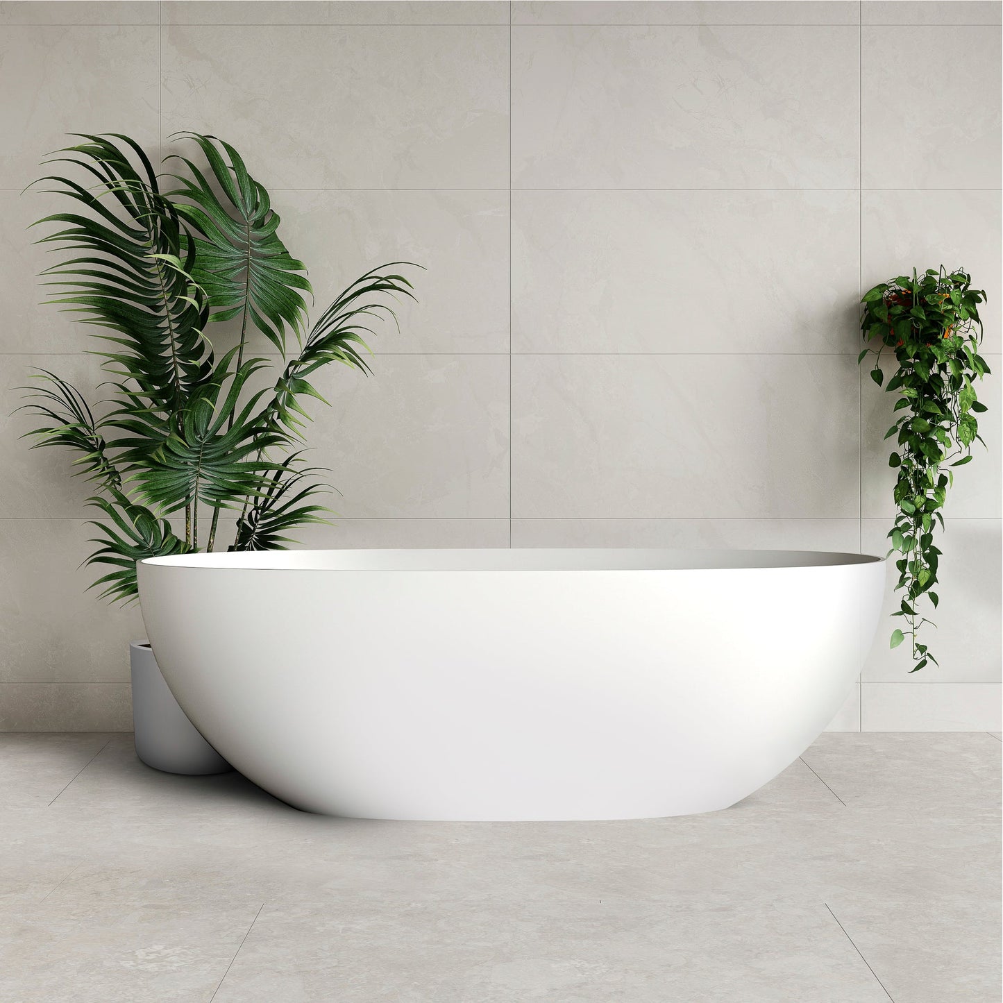 Byron Egg 1600mm Artificial Stone Freestanding Bath, Gloss White