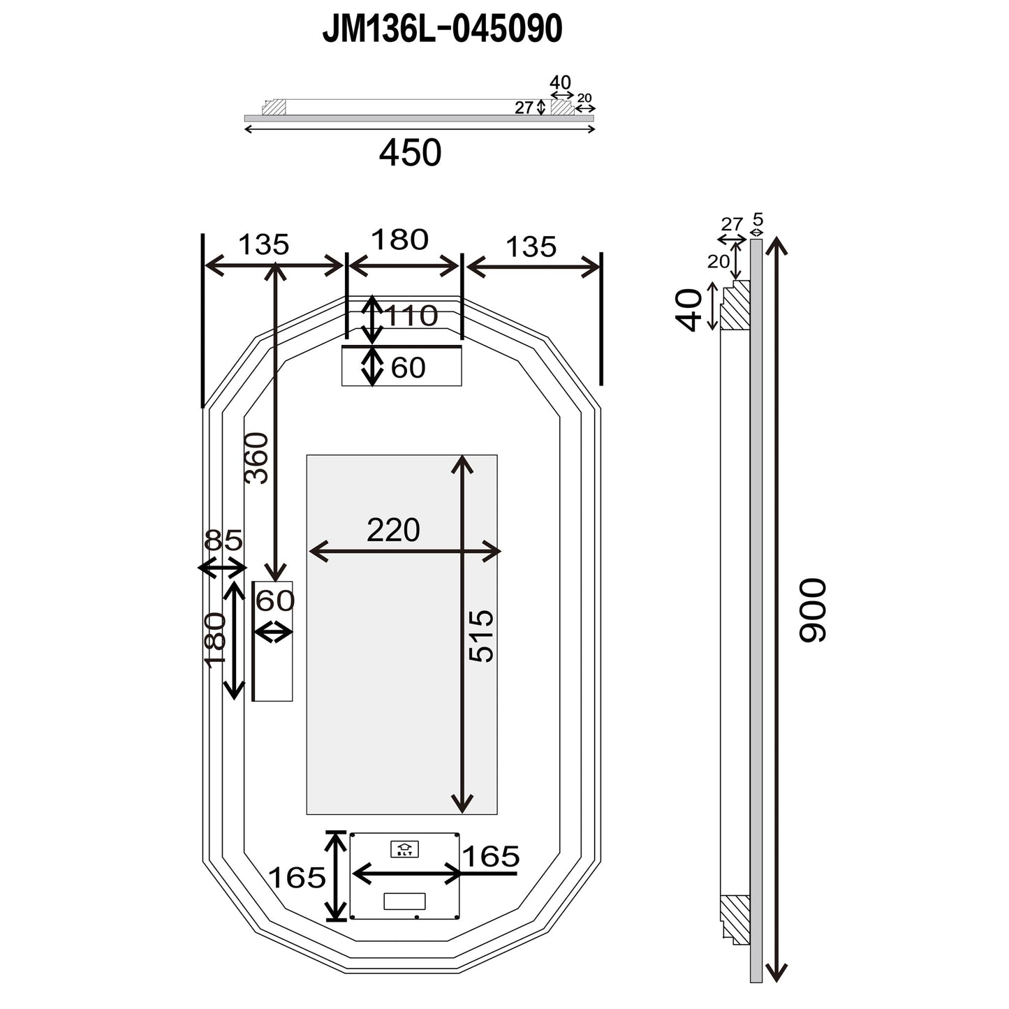 Classic Jewel 450mm x 900mm Backlit LED Frameless Mirror with Jewelled Edge and Demister