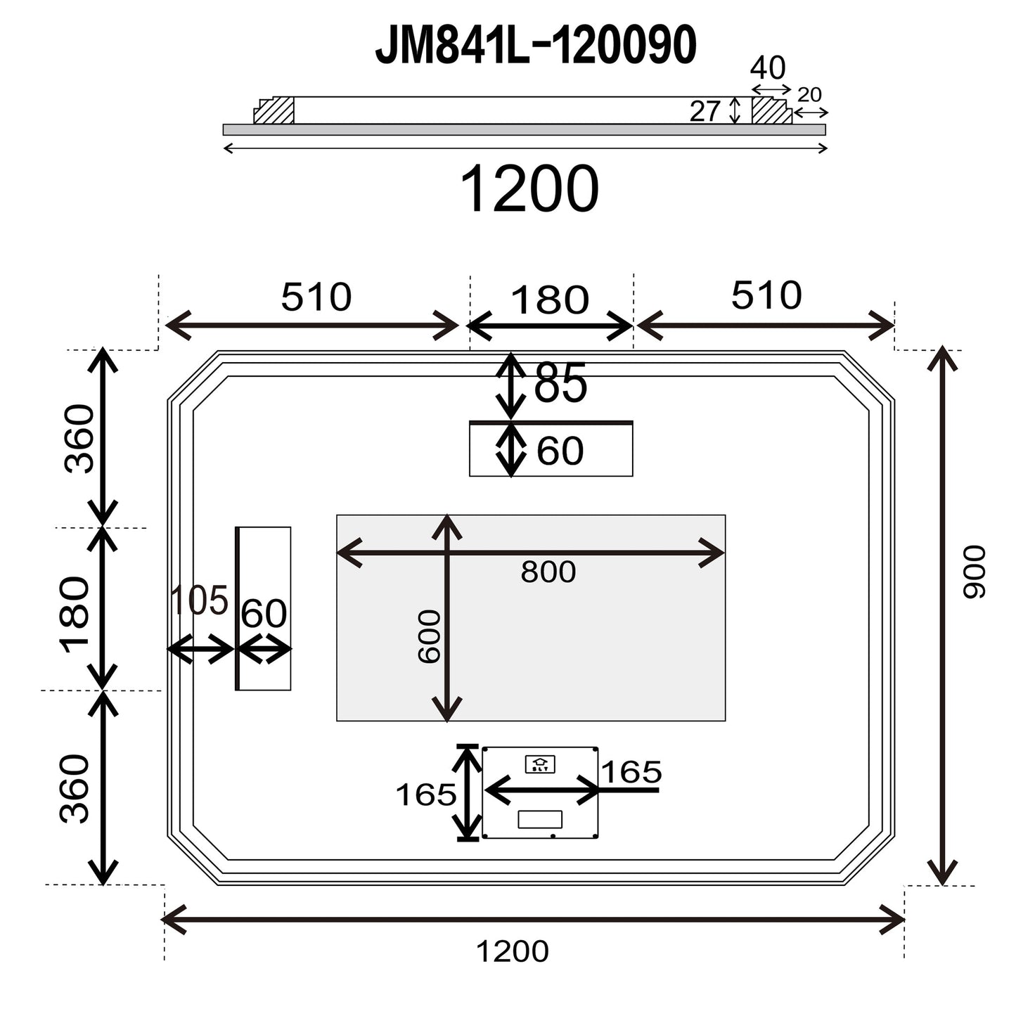 Radiant Jewel 1200mm x 900mm Backlit LED Frameless Mirror with Jewelled Edge and Demister