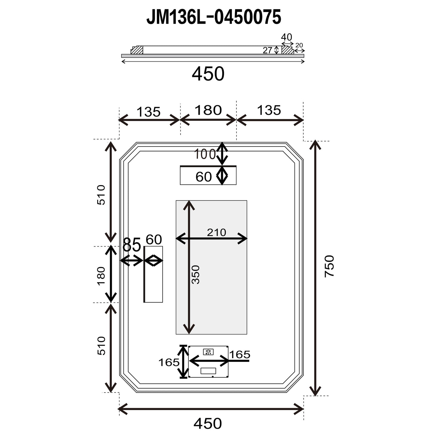 Radiant Jewel 450mm x 750mm Backlit LED Frameless Mirror with Jewelled Edge and Demister