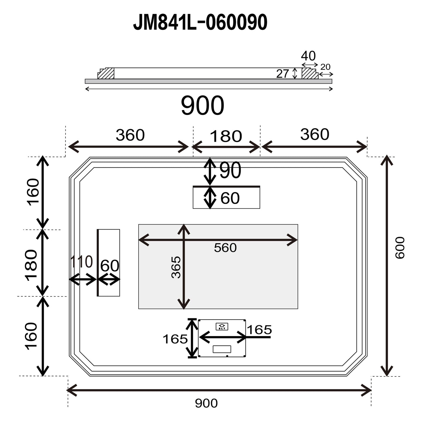Radiant Jewel 600mm x 900mm Backlit LED Frameless Mirror with Jewelled Edge and Demister
