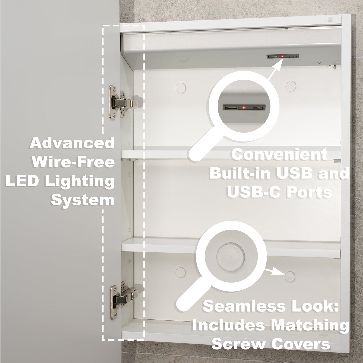 Retti Rectangular 750mm x 750mm Frontlit LED Mirrored Shaving Cabinet, Matte White
