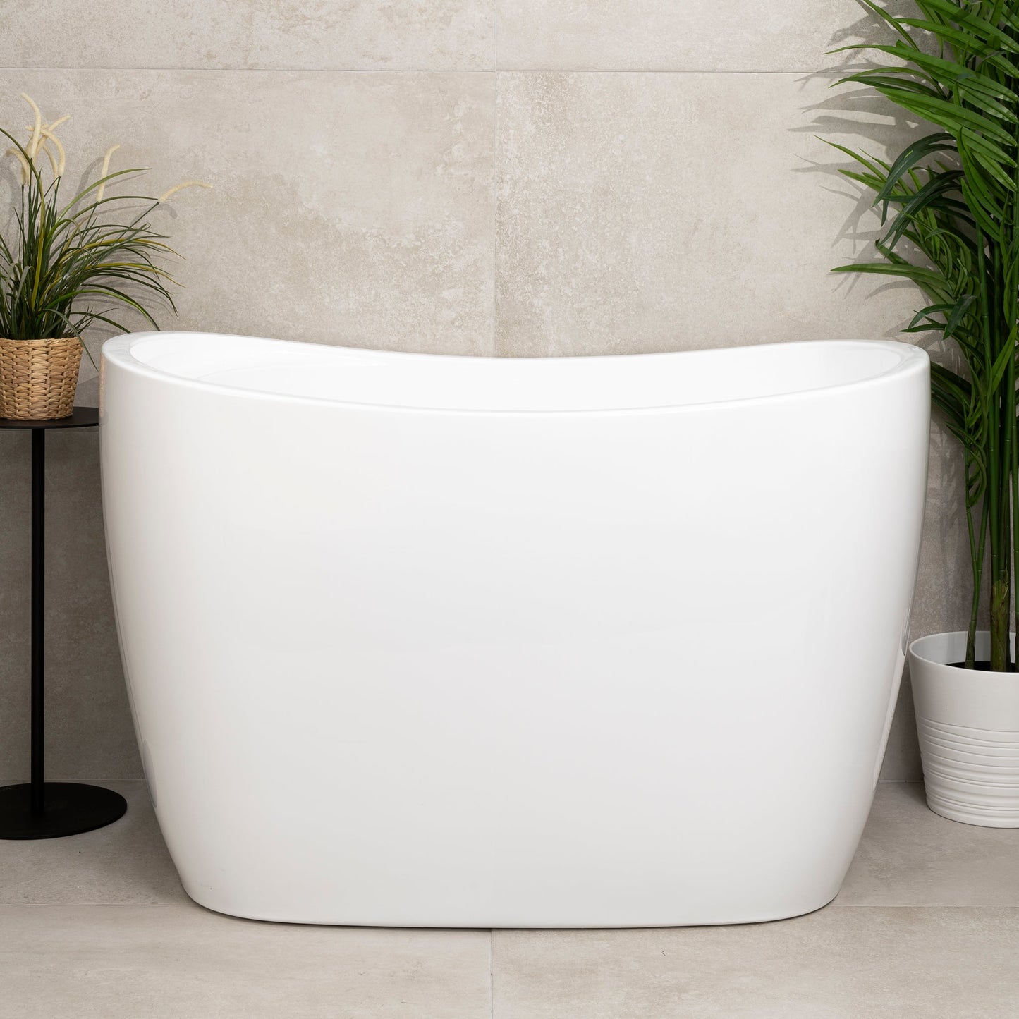 Ofuro 1200mm Extra Height Japanese Soaking Freestanding Bath with Seat, Gloss White