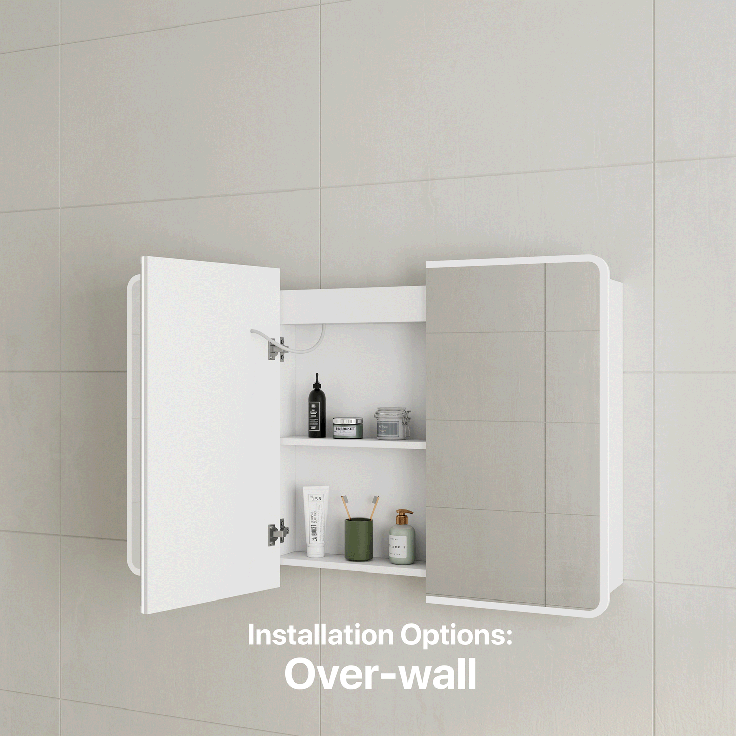 Retti Rectangular 1200mm x 750mm Frontlit LED Mirrored Shaving Cabinet, Matte White