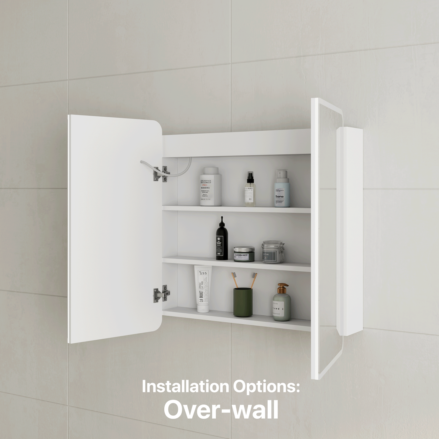 Retti Rectangular 750mm x 750mm Frontlit LED Mirrored Shaving Cabinet, Matte White