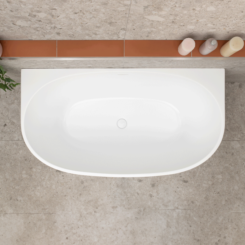 Byron Egg 1300mm Back to Wall Freestanding Bath, Gloss White
