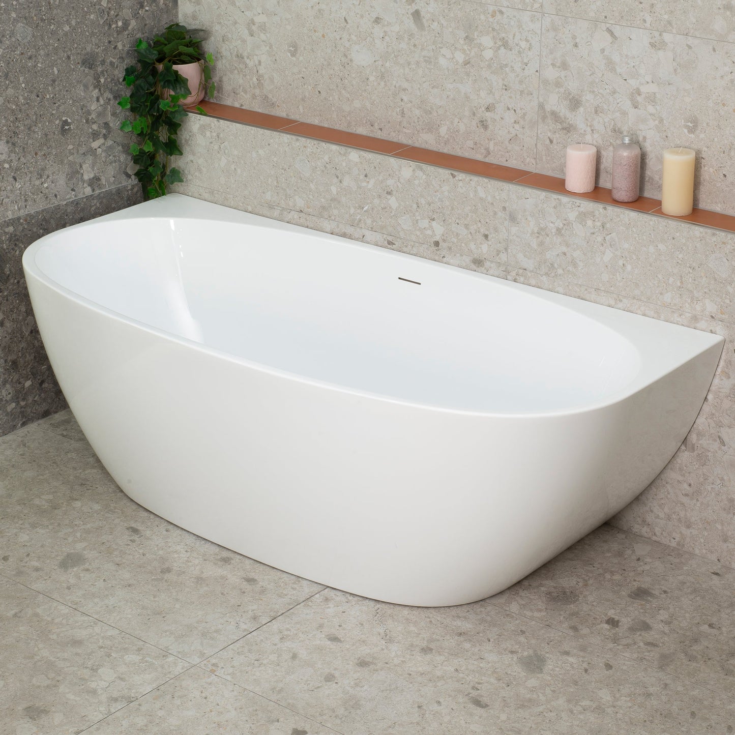 Byron Egg 1700mm Back to Wall Freestanding Bath, Gloss White