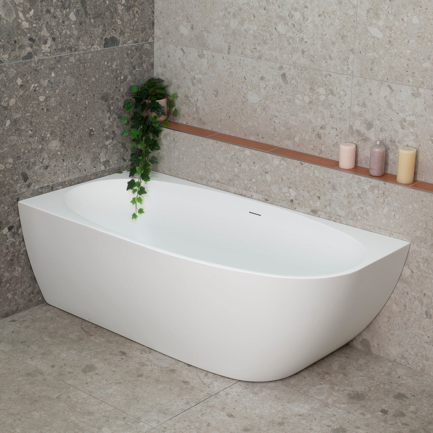 Byron Egg 1600mm Left Corner Freestanding Bath, Matte White