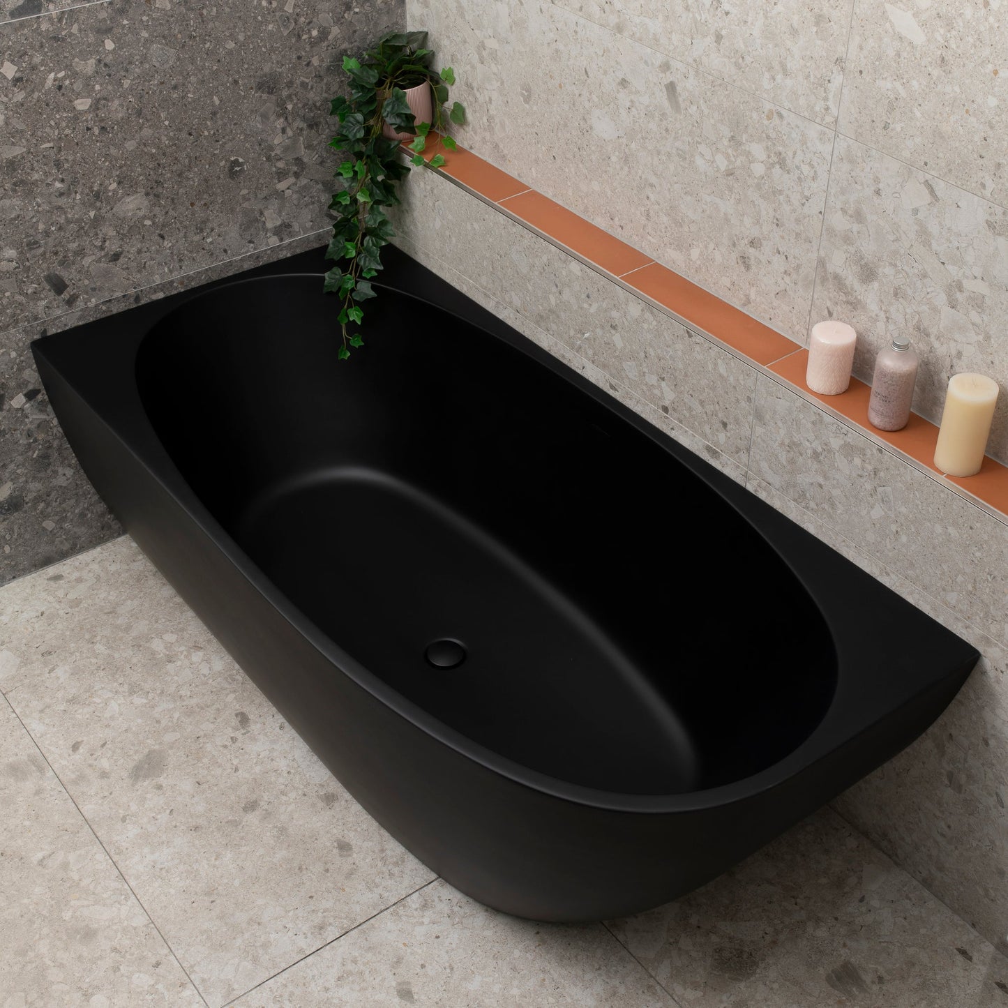Byron Egg 1700mm Left Corner Freestanding Bath, Matte Black