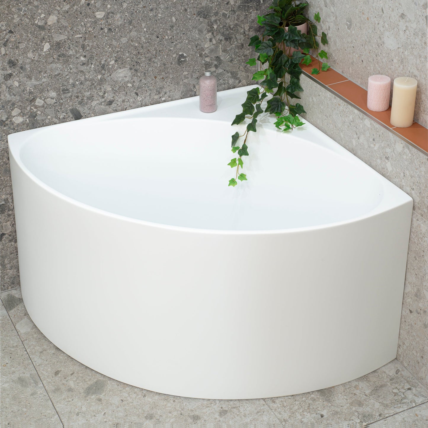 Angie 1000mm Corner Fit Japanese Soaking Bathtub, Matte White