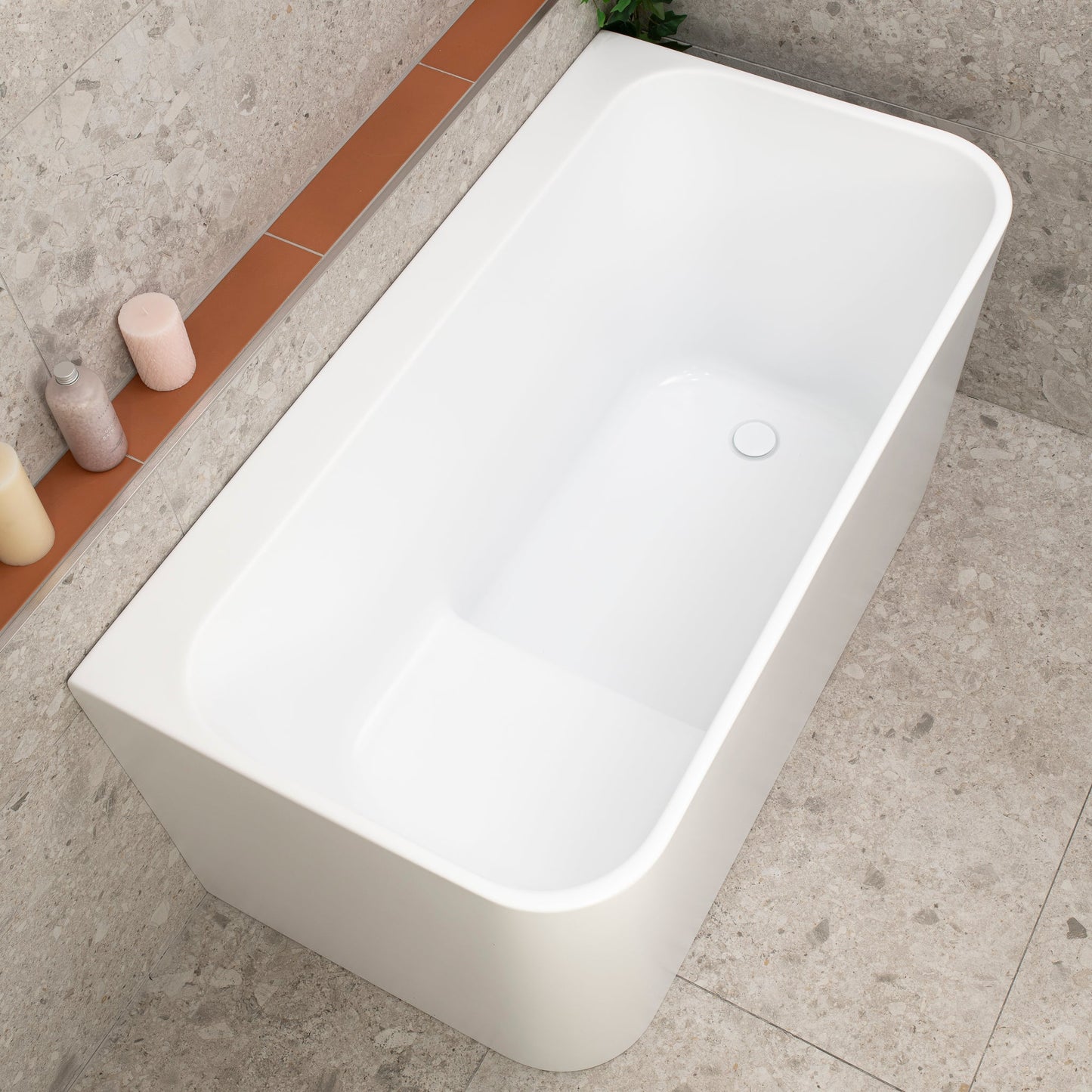 Estus 1300mm Back to Wall Japanese Soaking Bathtub with Seat, Gloss White