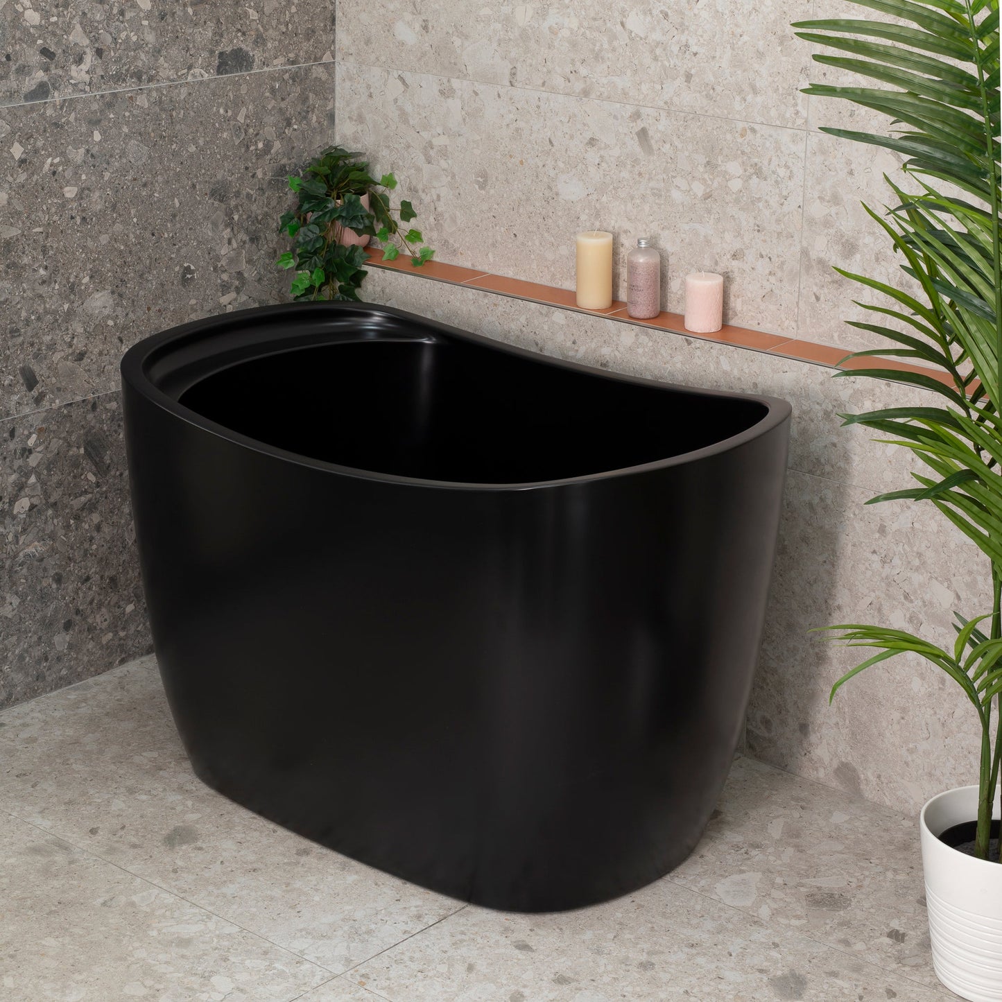 Ofuro 1200mm Extra Height Japanese Soaking Freestanding Bath with Seat, Matte Black