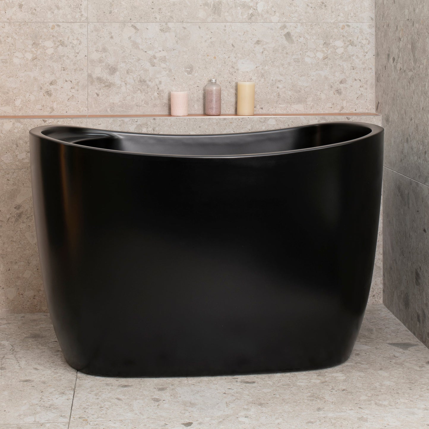 Ofuro 1200mm Extra Height Japanese Soaking Freestanding Bath with Seat, Matte Black