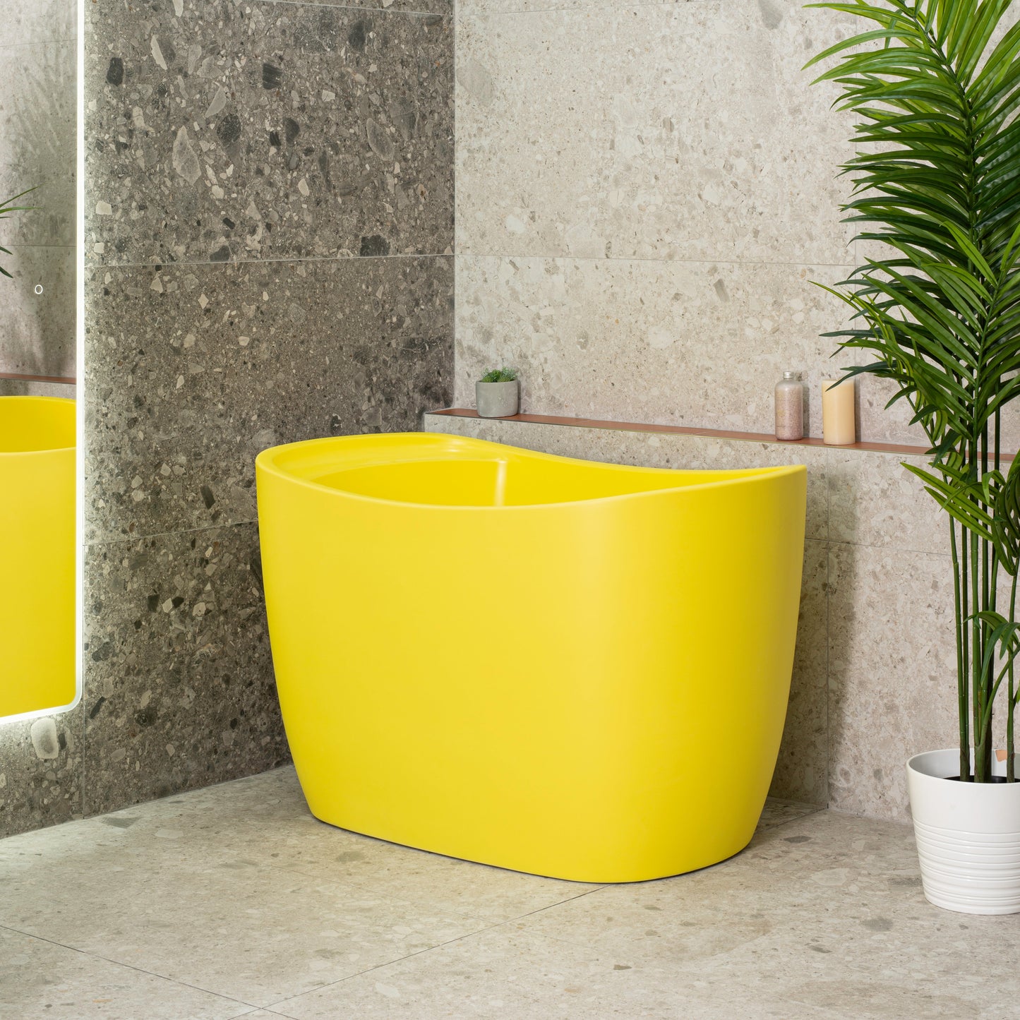 Ofuro 1200mm Extra Height Japanese Soaking Freestanding Bath with Seat, Matte Lemon Meringue - SPECIAL EDITION