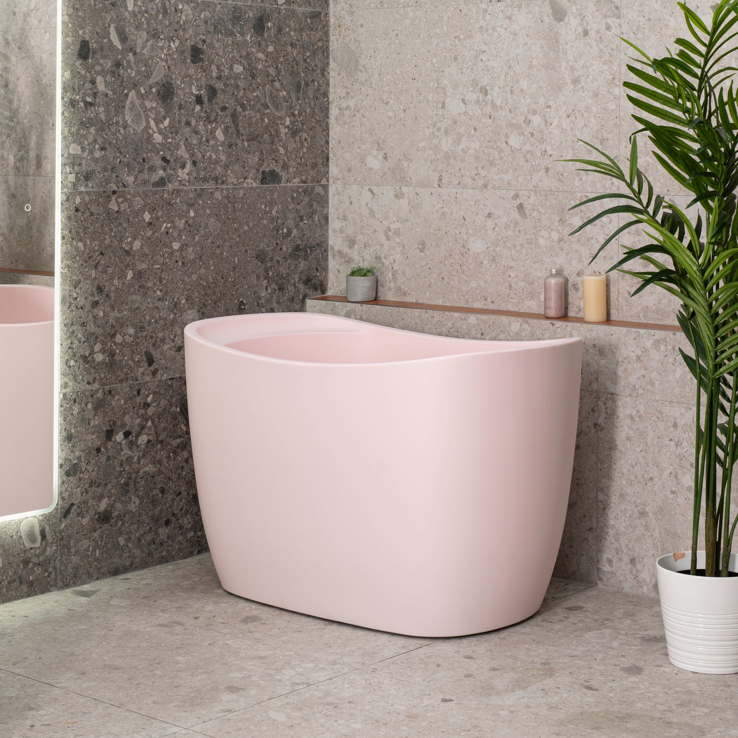 Ofuro 1200mm Extra Height Japanese Soaking Freestanding Bath with Seat, Matte Light Pink - SPECIAL EDITION