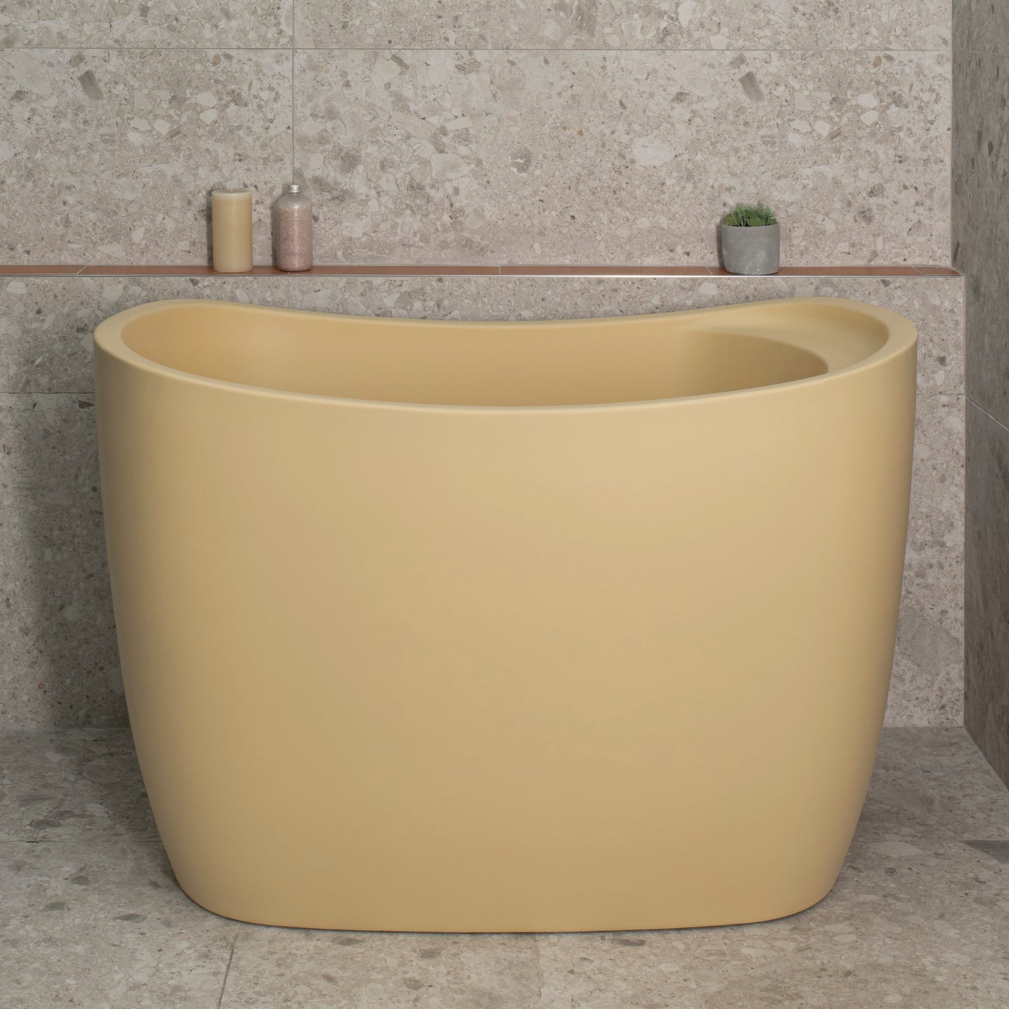 Ofuro 1200mm Extra Height Japanese Soaking Freestanding Bath with Seat, Matte Vanilla Beige - SPECIAL EDITION