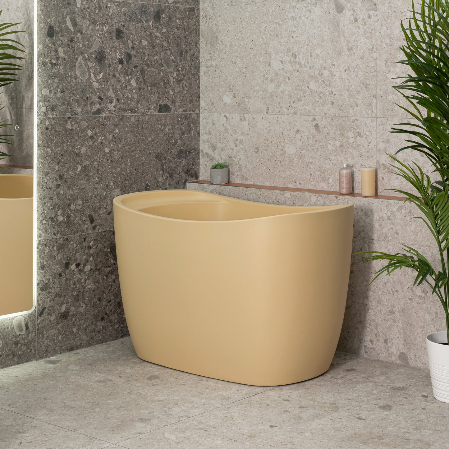 Ofuro 1200mm Extra Height Japanese Soaking Freestanding Bath with Seat, Matte Vanilla Beige - SPECIAL EDITION