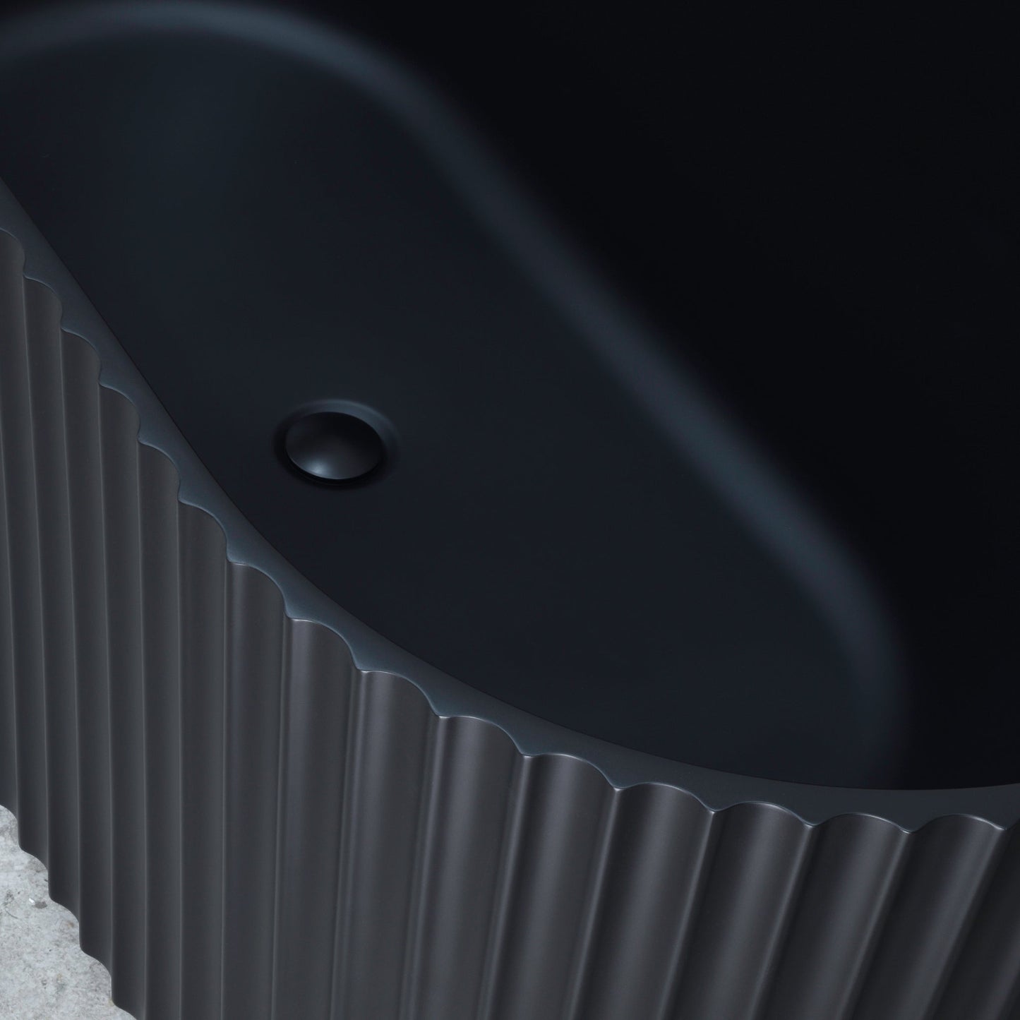 Agora Groove 1500mm Fluted Oval Freestanding Back to Wall Bath, Matte Black