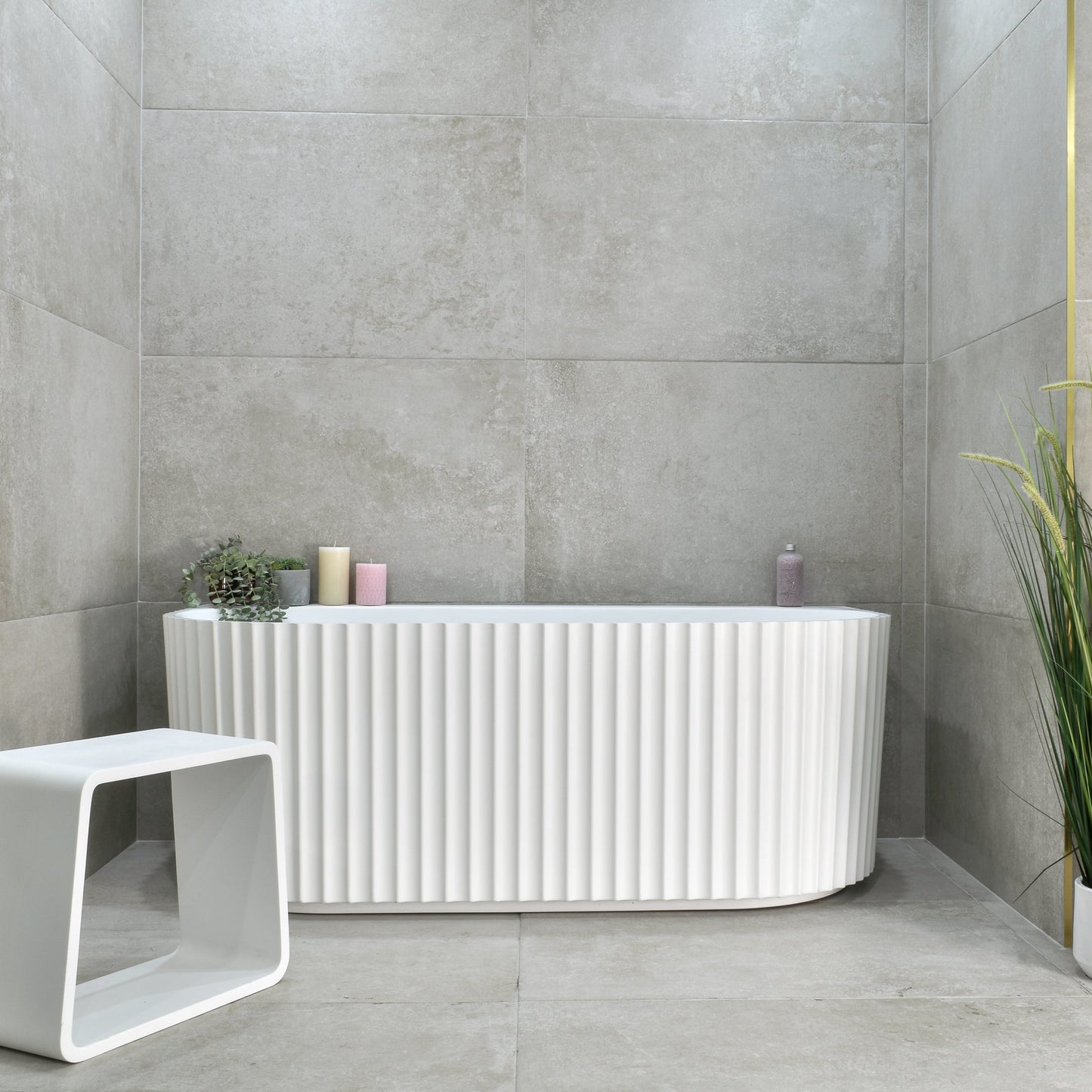 Agora Groove 1500mm Fluted Oval Freestanding Back to Wall Bath, Gloss White