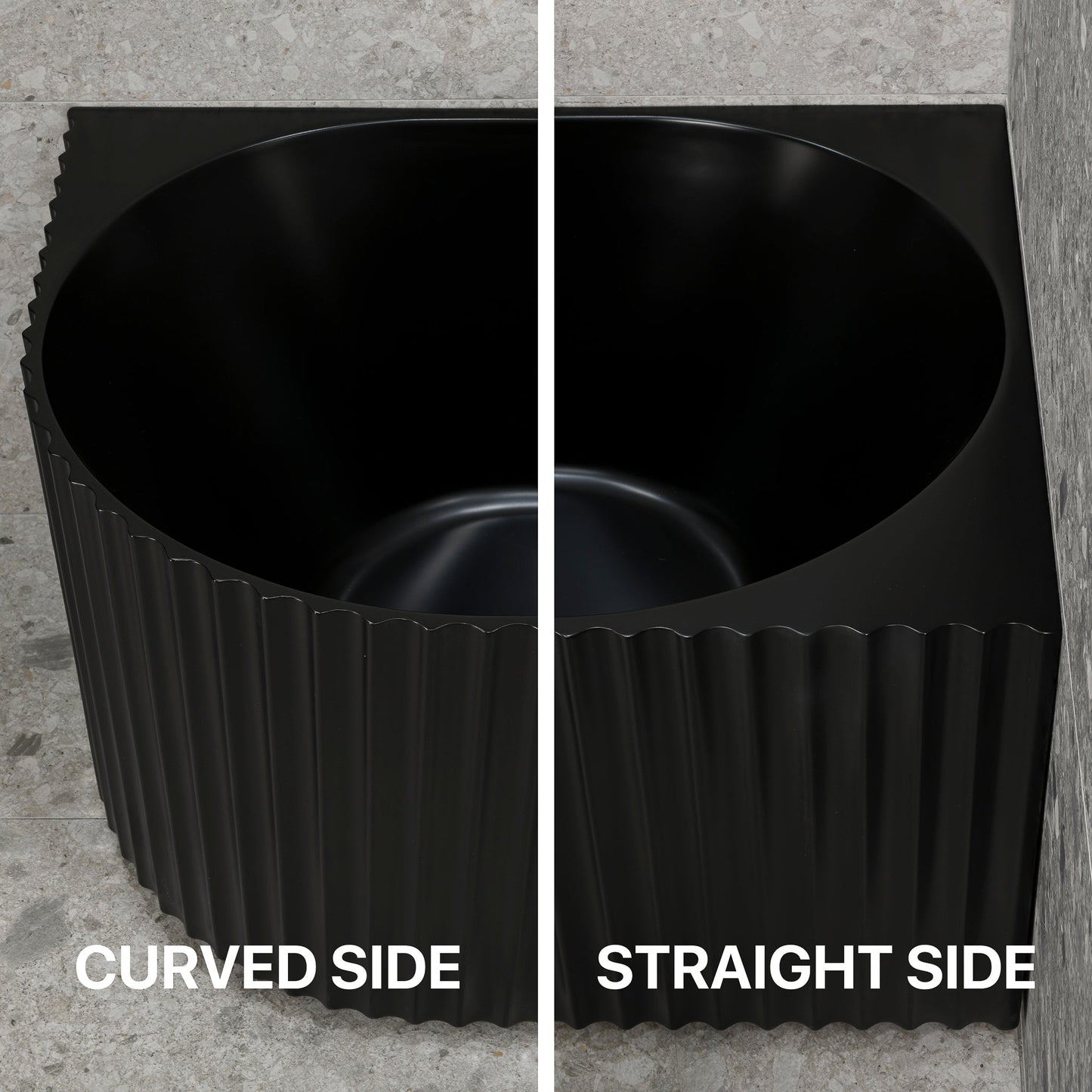 Agora Groove 1500mm Fluted Right Corner Freestanding Bath, Matte Black