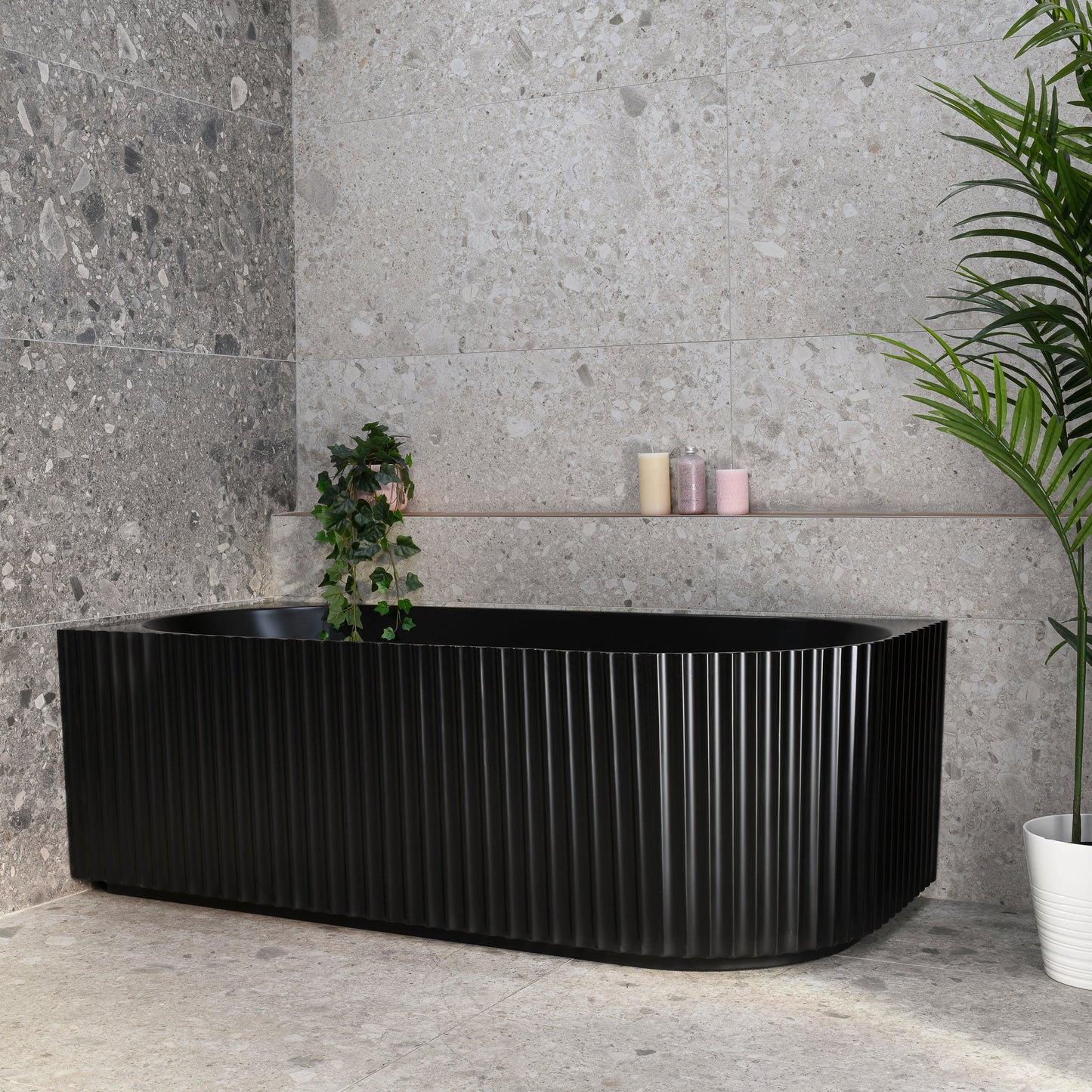 Agora Groove 1700mm Fluted Left Corner Freestanding Bath, Matte Black