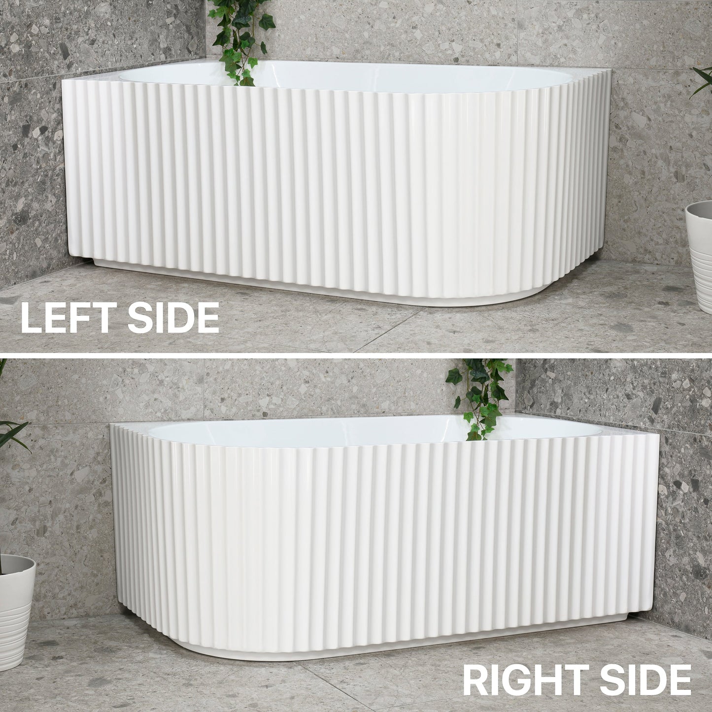Agora Groove 1500mm Fluted Left Corner Freestanding Bath, Gloss White