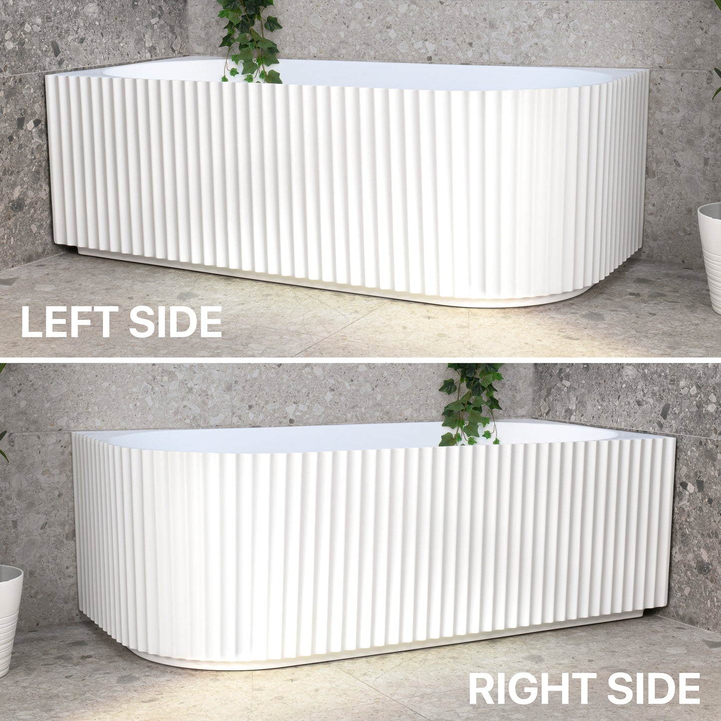 Agora Groove 1700mm Fluted Left Corner Freestanding Bath, Matte White