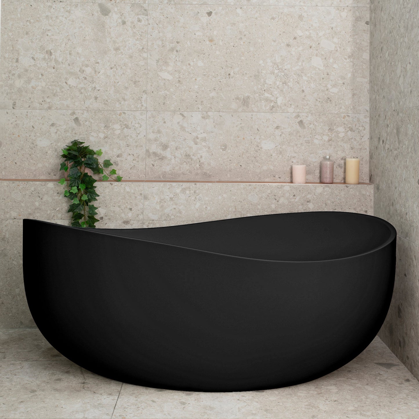 Wave Oval 1600mm Wide Freestanding Bath, Matte Black