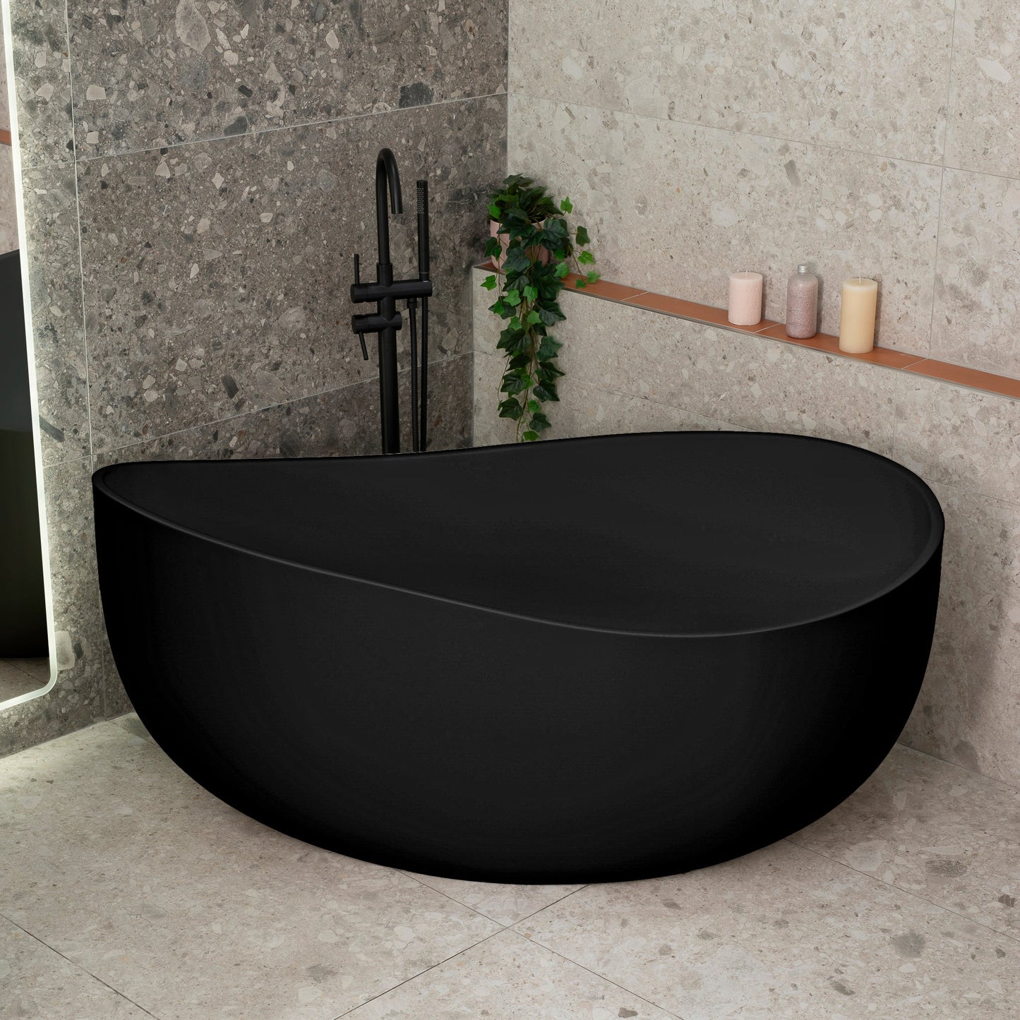 Wave Oval 1600mm Wide Freestanding Bath, Matte Black