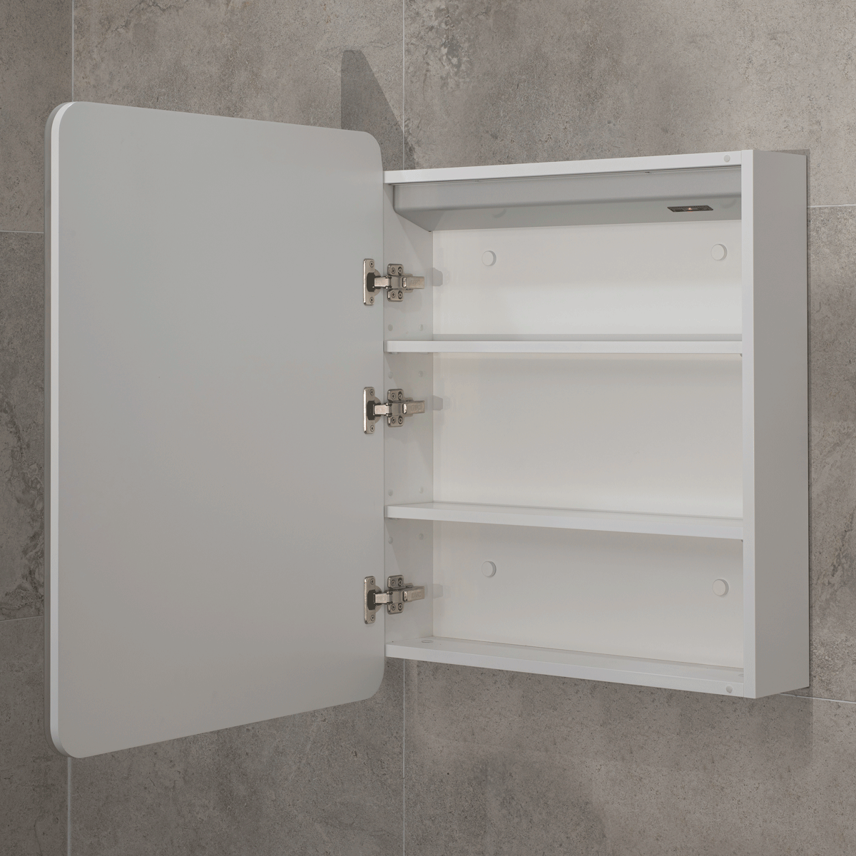 Retti Rectangular 600mm x 750mm Frontlit LED Mirrored Shaving Cabinet, Matte White