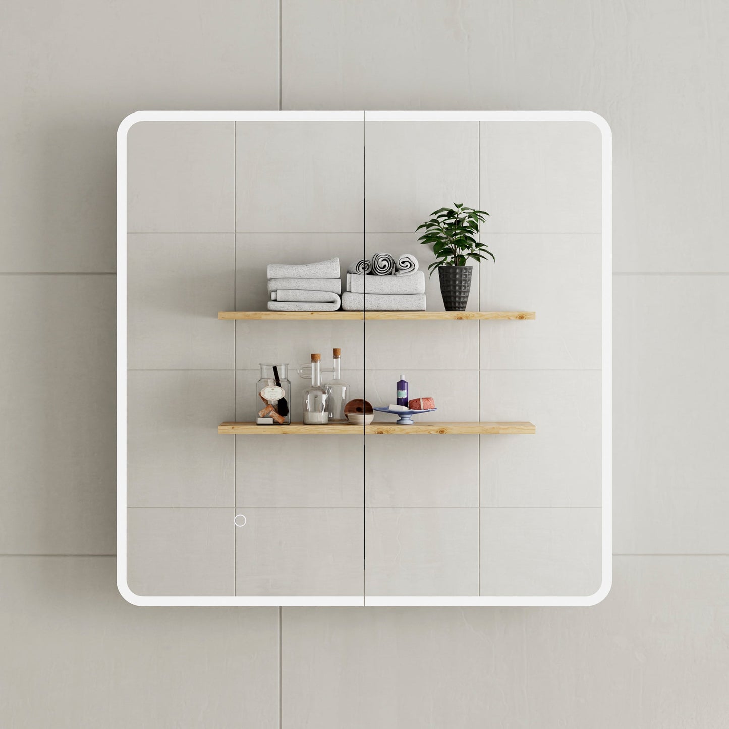 Retti Rectangular 750mm x 750mm Frontlit LED Mirrored Shaving Cabinet, Matte White