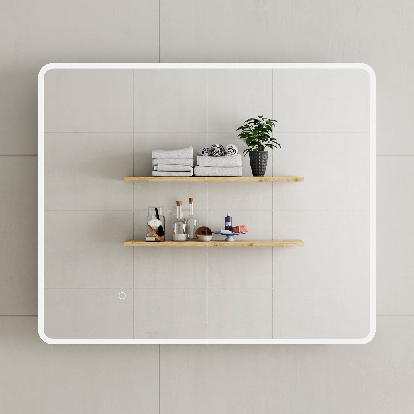 Retti Rectangular 900mm x 750mm Frontlit LED Mirrored Shaving Cabinet, Matte White