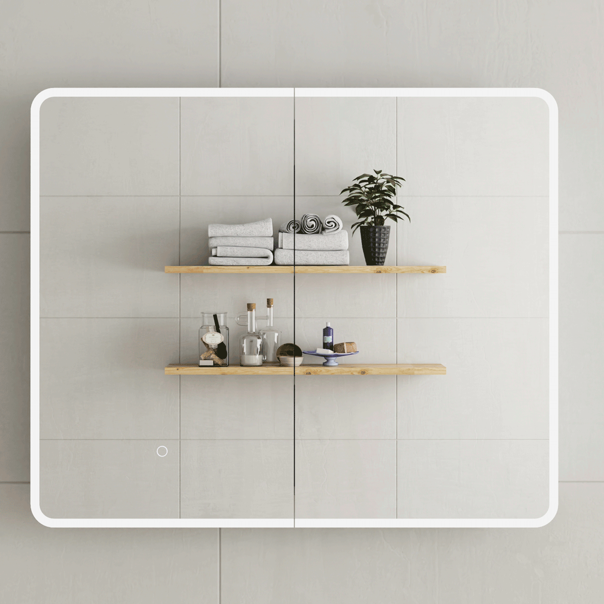 Retti Rectangular 900mm x 750mm Frontlit LED Mirrored Shaving Cabinet, Matte White