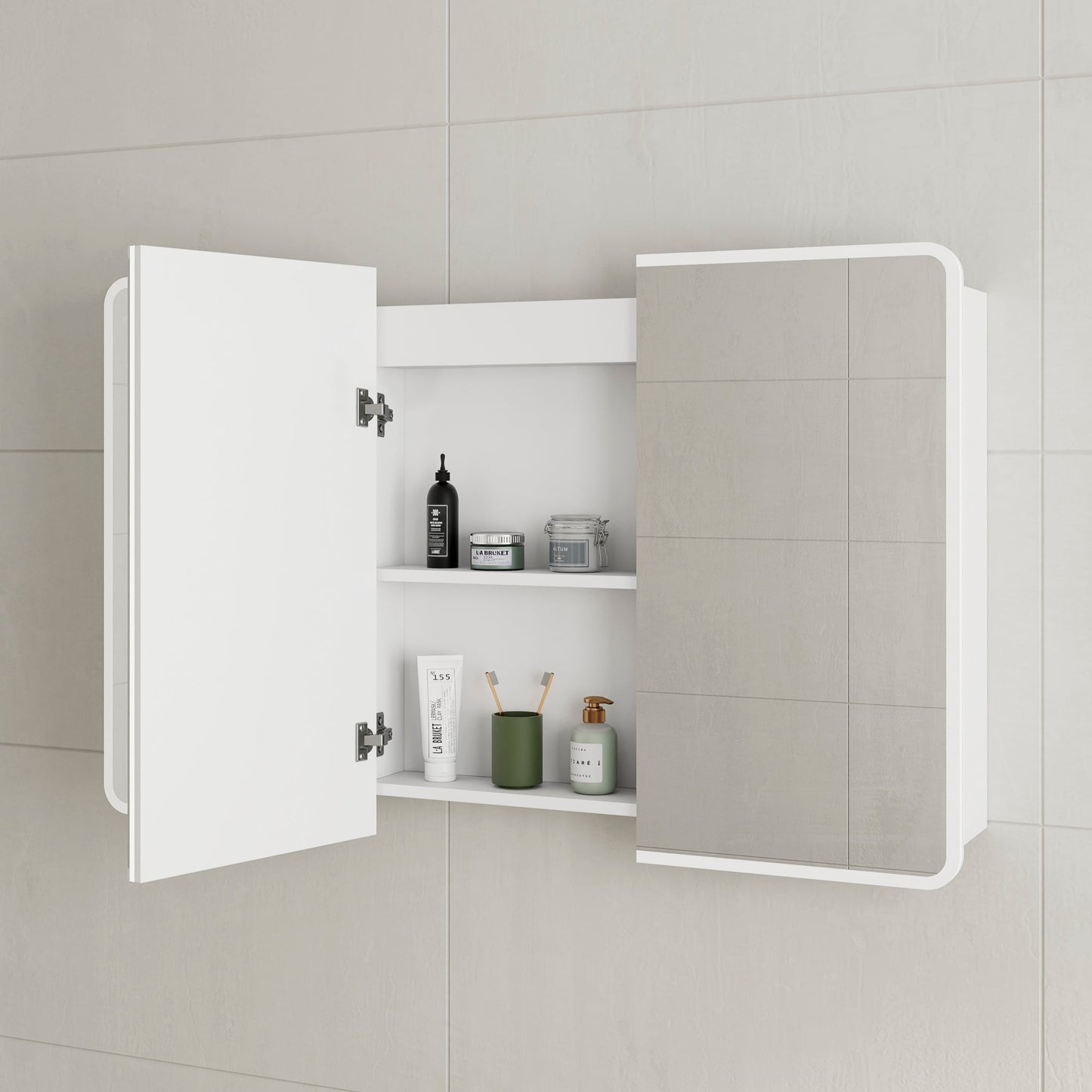Retti Rectangular 1200mm x 750mm Frontlit LED Mirrored Shaving Cabinet, Matte White