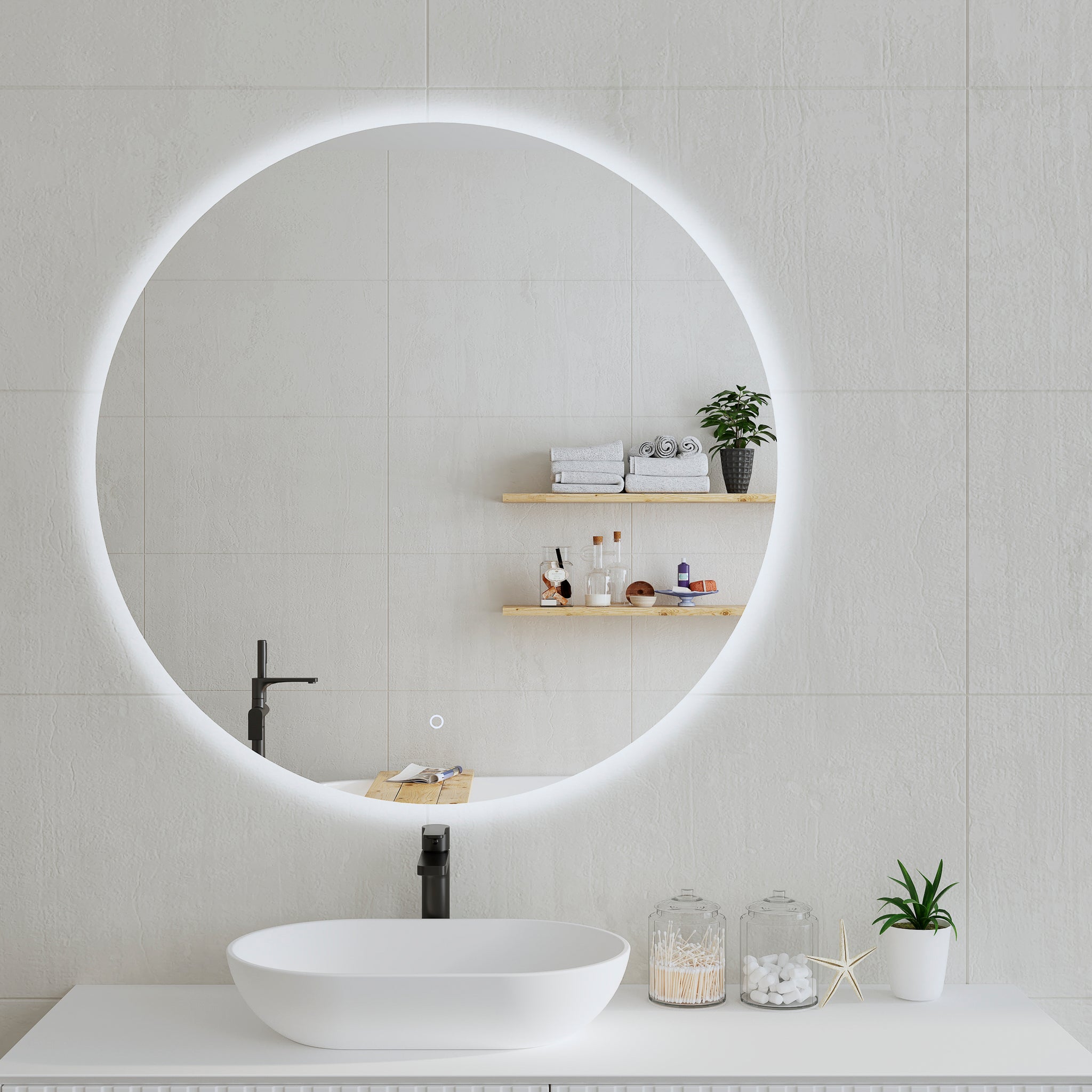 Circa Round 1000mm Backlit LED Frameless Mirror with Polished Edge and ...