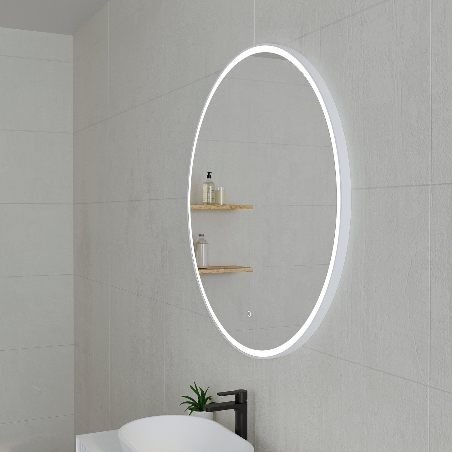 Circa Round 1000mm Frontlit LED Mirror with Matte White Frame and Demister