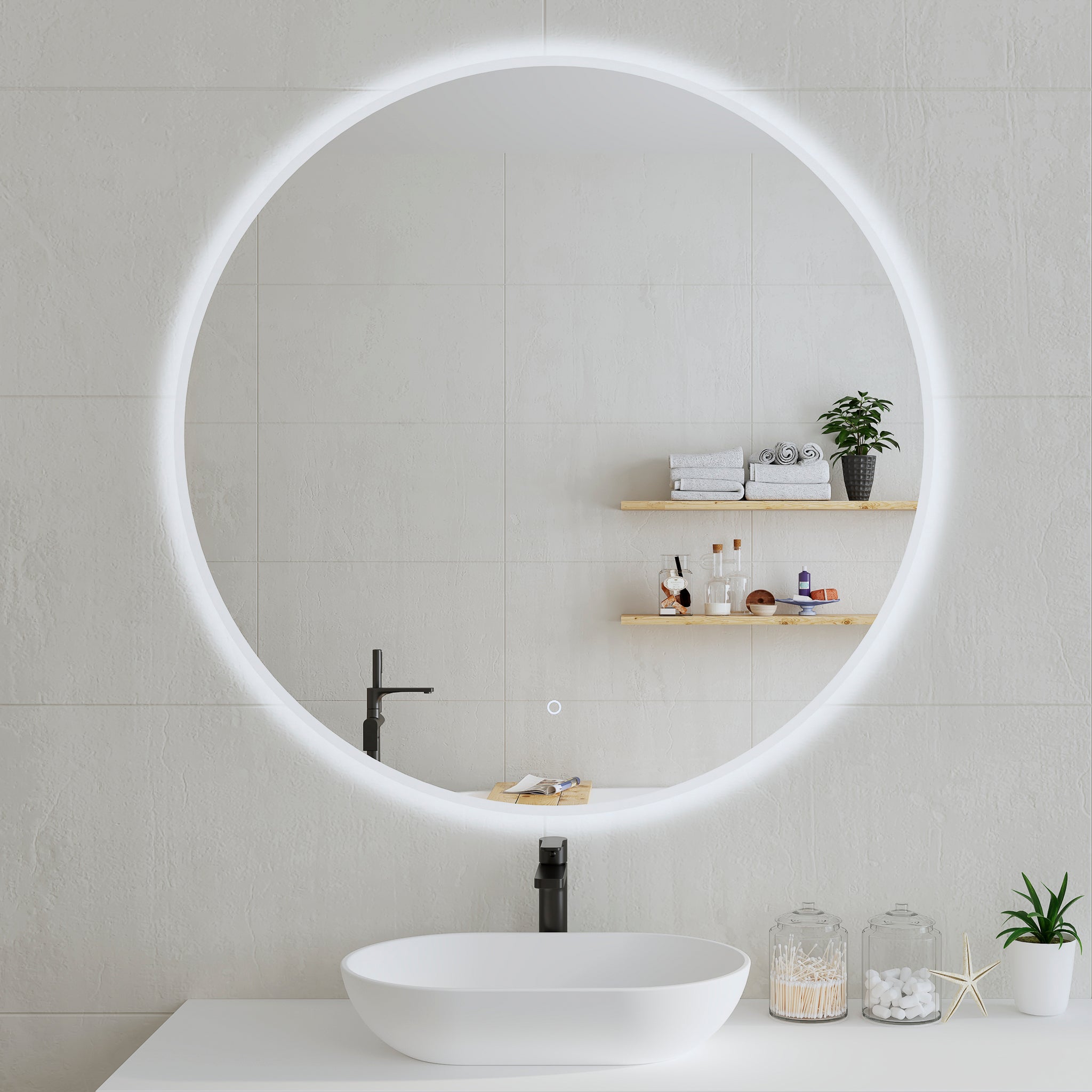 Circa Round 1100mm Led Mirror With Frosted Glass Border And Demister 