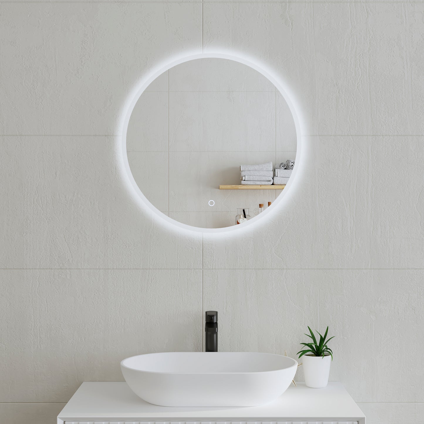 Circa Round 600mm LED Mirror with Frosted Glass Border and Demister