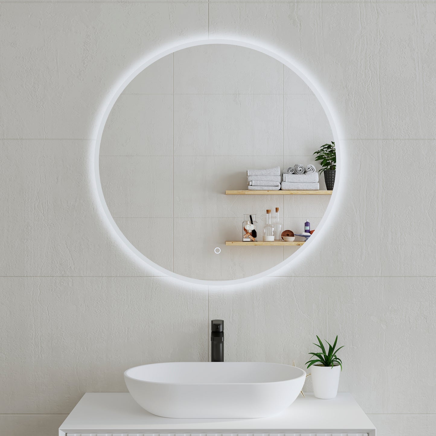 Circa Round 800mm LED Mirror with Frosted Glass Border and Demister