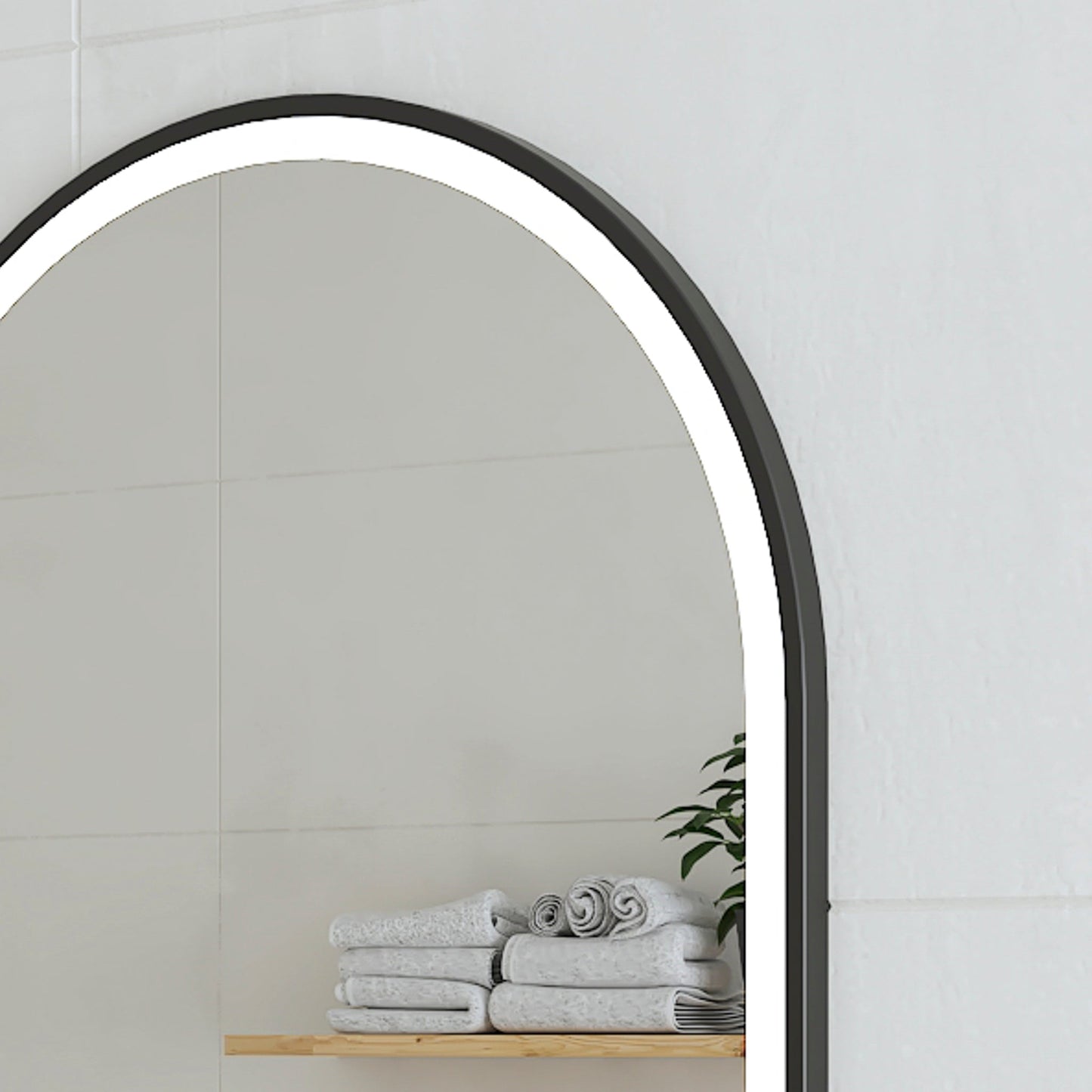 Arco Arch 500mm x 1000mm Frontlit LED Framed Mirror in Matte Black with Demister