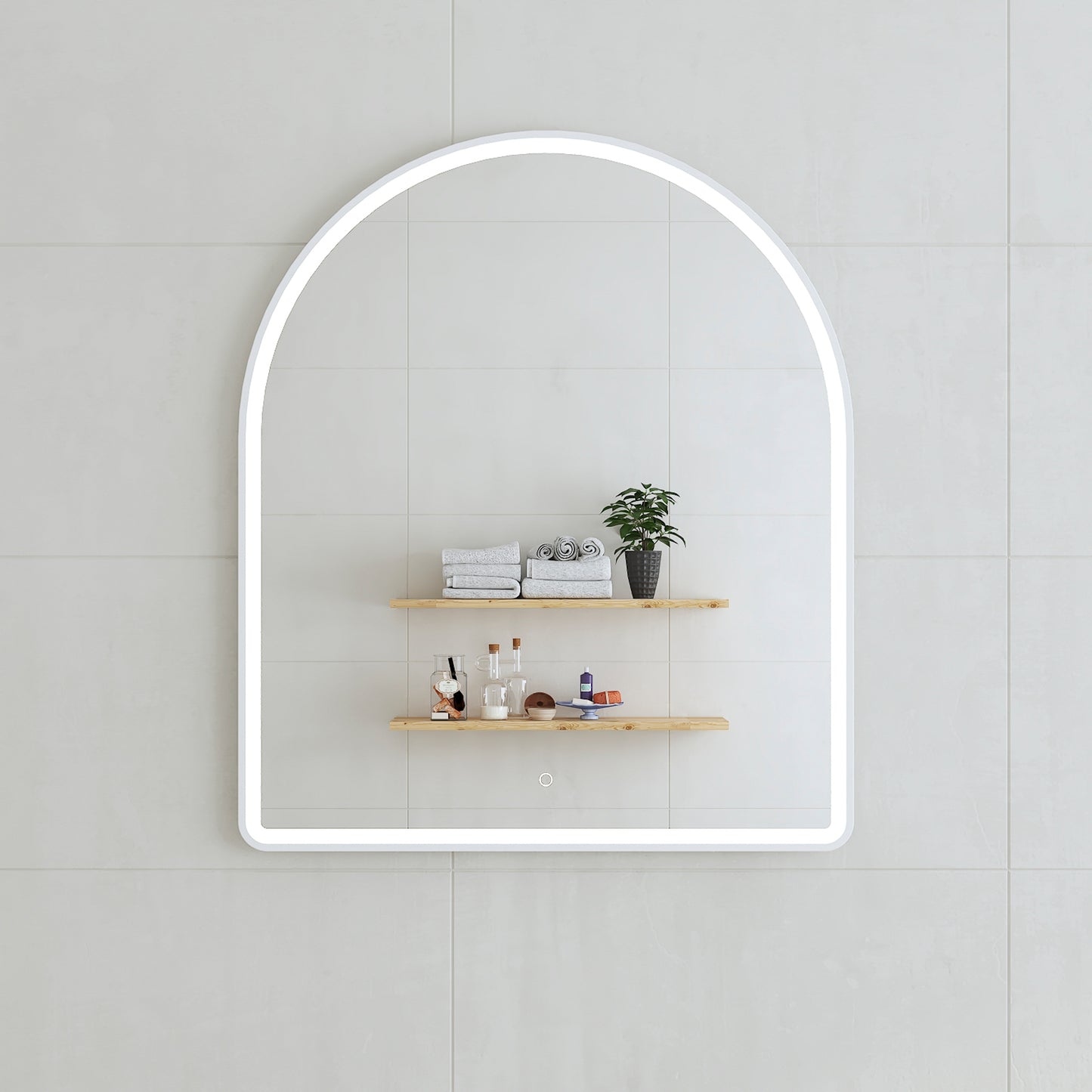 Arco Arch 850mm x 1000mm Frontlit LED Framed Mirror in Matte White with Demister