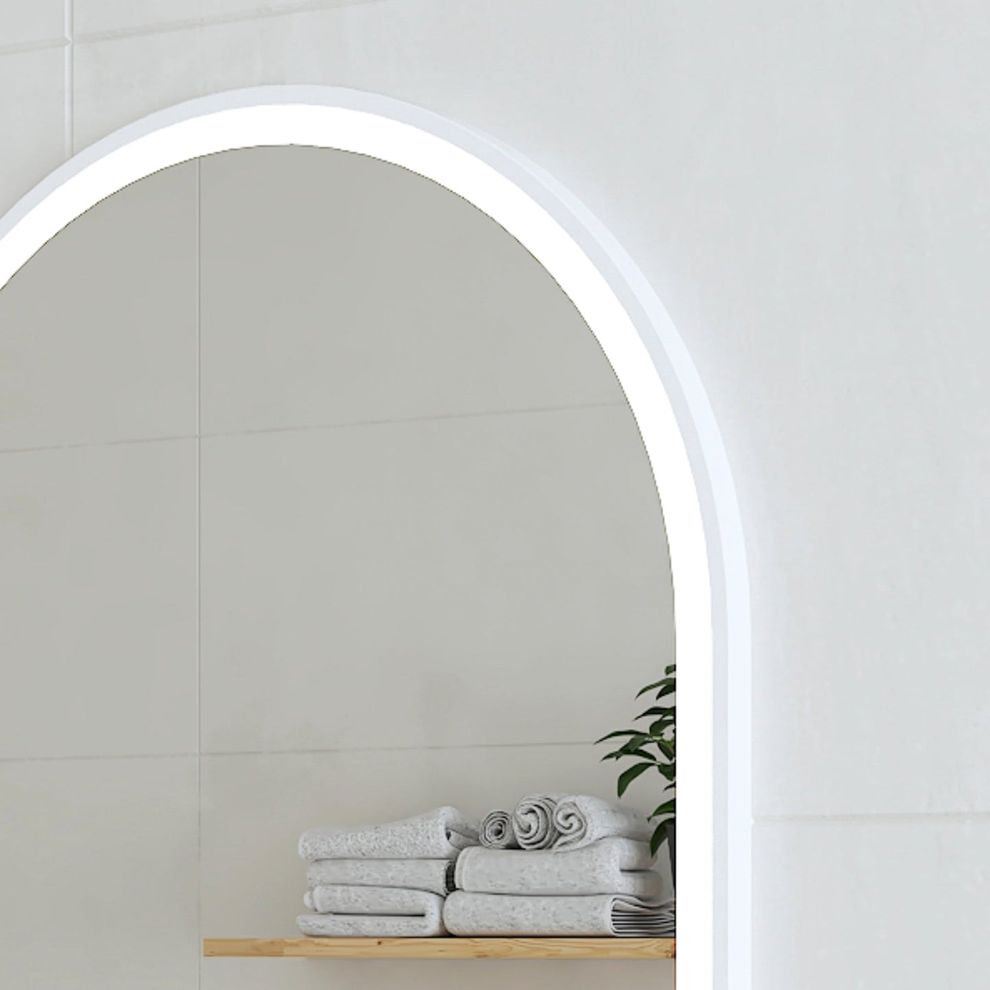 Arco Arch 500mm x 1000mm Frontlit LED Framed Mirror in Matte White with Demister