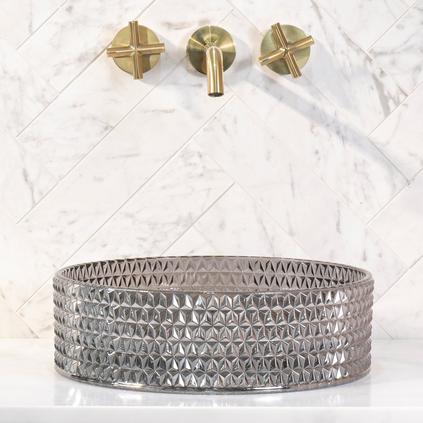 Kahm Mediterranean 360mm Above-Counter Glass Basin, Smoked Glass